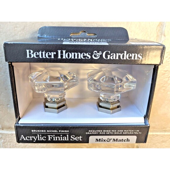 Better Homes and Gardens Curtain Rod Acrylic Finial 2-pc Brushed Nickel Finish - Picture 2 of 5